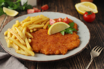A Viennese schnizel with french fries