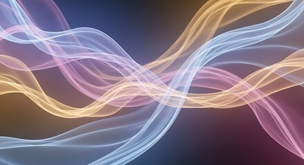 Vibrant flowing ribbons of light create a dynamic, abstract background for modern design and...
