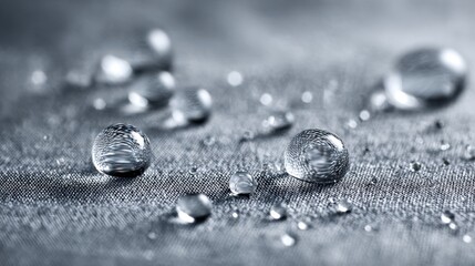 Closeup medium shot showing water droplets beading and rolling off a nanotreated textile emphasizing the fabrics advanced dirtresistant coating with soft focus surroundings