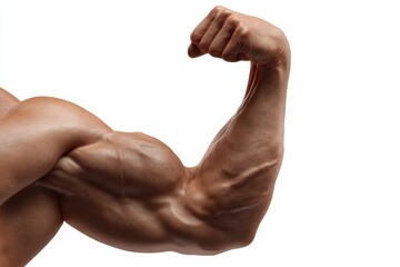 A well-defined muscular arm is flexed, highlighting the prominent biceps and triceps. The arms definition reflects dedication to fitness and strength training.