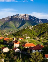 Picturesque mountain village nestled in valley