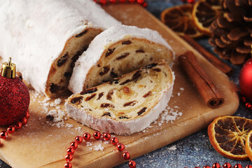 A traditional German Christmas cake Stollen	