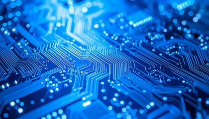 Close-up of intricate blue circuit board