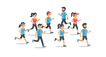 Group of cartoon people running for competition, fitness or recreational