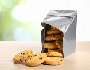 Freshly Baked Chocolate Chip Cookies in a Stylish Gray Packaging