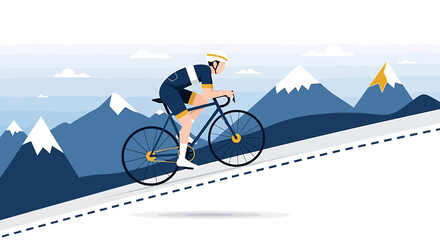 Uphill cycling challenge amidst alpine landscape, depicting endurance sport