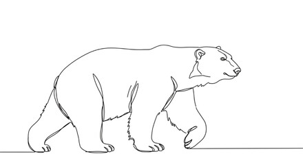 Fototapeta premium One line sketch of a polar bear walking, minimal abstract line art, white background