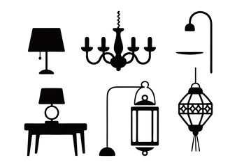 Chandelier and Lamp Vector Collection – Minimalist and Ornamental Lighting Design