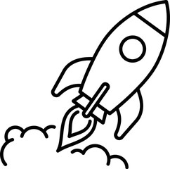 Dynamic rocket blasting off with fiery exhaust and clouds signifying innovation and progress