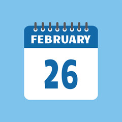 february 26 calendar icon Vector page month design