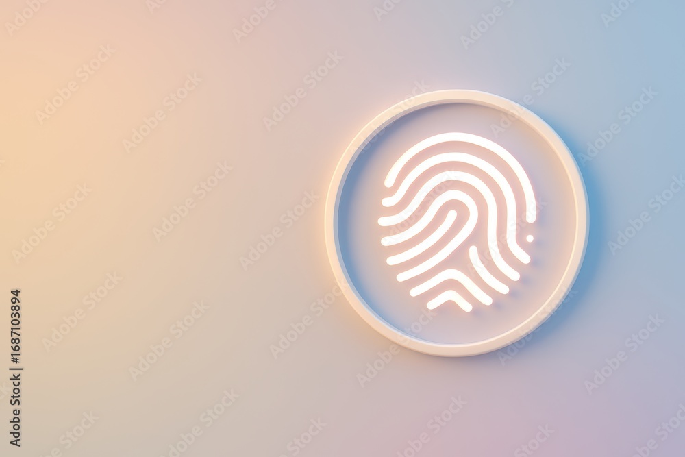 Poster security seal: a sleek, minimalistic design showcases a digitally rendered fingerprint icon within a
