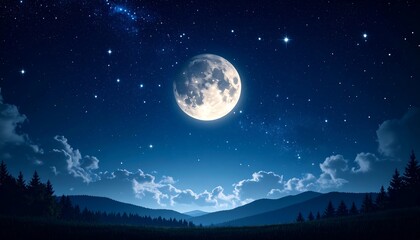 Fototapeta premium Nighttime landscape with moonlit mountains