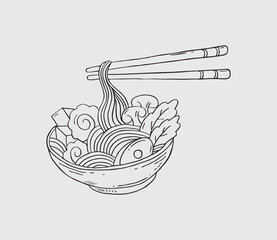 Ramen and Chopsticks Illustrations A Fast Food Sketch