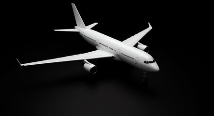 Fototapeta premium White passenger airplane on black background