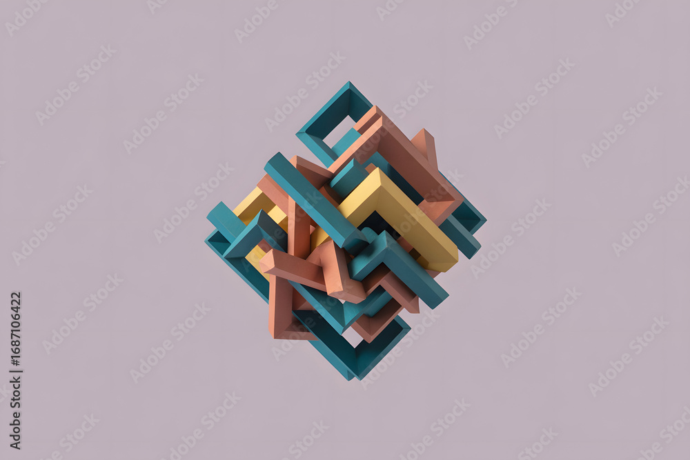 Aufkleber geometric harmony: a stunning 3d rendering showcases a complex yet balanced arrangement of interlock