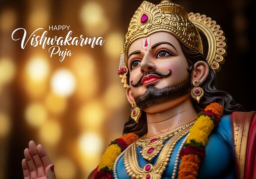 Close-up Portrait of Architect Lord Vishwakarma For Hindu Festival Vishwakarma Puja