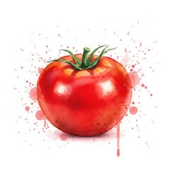 Red Tomato in Watercolor Style