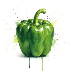 Green Bell Pepper in Watercolor Style