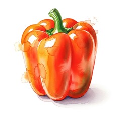 Red Bell Pepper in Watercolor Style