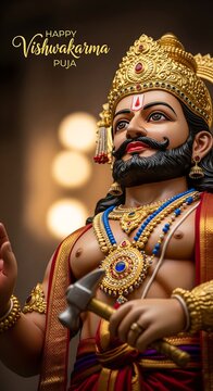 Close-up Portrait of Architect Lord Vishwakarma For Hindu Festival Vishwakarma Puja