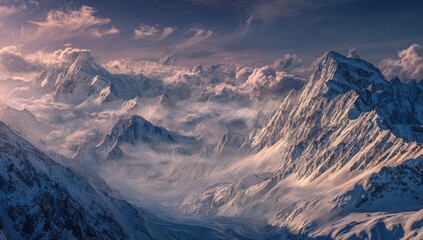 Majestic mountain range panorama at sunrise