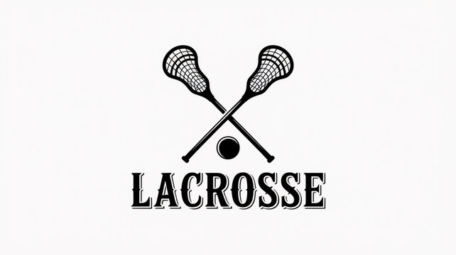 A black and white logo design featuring two crossed lacrosse sticks against a white background