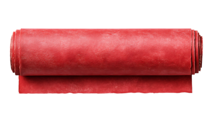 A roll of red linoleum is lying on a transparent background isolated on transparent background.