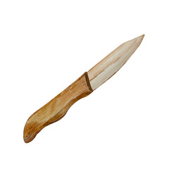 old rusty knife,  isolated on white, cozy dessert scene: strawberry pie on a striped cloth with vintage plates, wooden tray, knife, and spoon. Perfect for kitchen decor, recipe cards, or food-themed