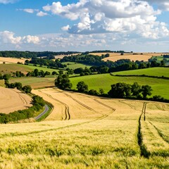 Picturesque rolling hills, golden fields