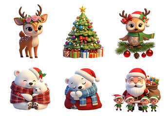 Cute christmas characters including santa claus reindeer polar bears and owl festive holiday collection