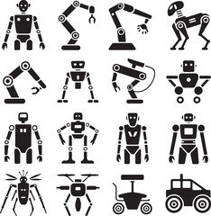 Diverse Robot and Automation Machine Icons Set Keywords: robot, android, cyborg, automaton
