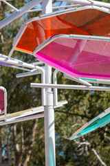 pink, red and blue glass panels