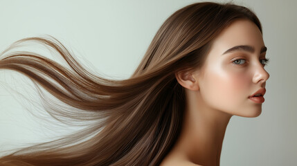 Fototapeta premium Elegant Beauty with Flowing Brunette Hair