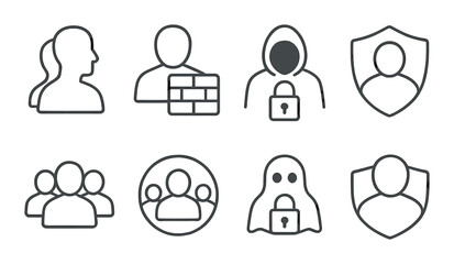 Abstract cybersecurity icons with people silhouettes and lock symbols