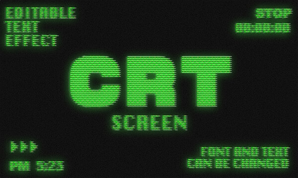 CRT Screen Text Effect, Retro VHS Glitch Typography, Vintage Old TV Display Noise Style