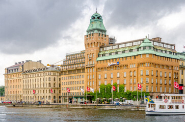 Stockholm 2015, Sweden - July 29, 2015: Iconic Waterfront Buildings in Stockholm, Sweden Captured...
