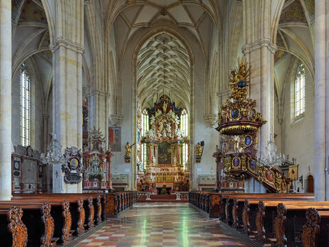 Graz, Austria. Interior of Graz Cathedral (St. Giles' Cathedral). The church was built in 1438-1462 as court church. It was elevated to cathedral status in 1786.