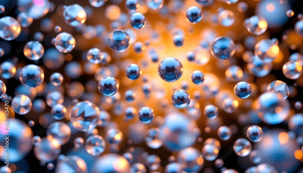 Aufkleber abstract sphere cluster: mesmerizing array of reflective spheres suspended in a vibrant, energetic b