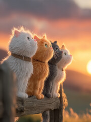 Cats at Sunset with Beautiful Countryside View