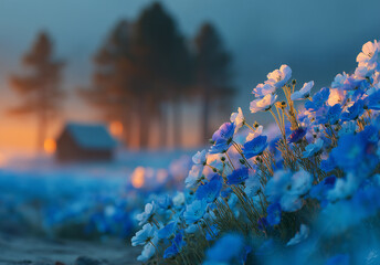 blue flower at dawn, romantic, beautiful, dreamy