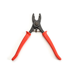 Red-handled pliers on white background