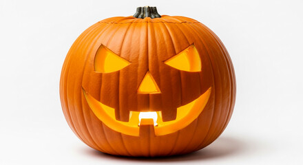 Illuminated orange pumpkin with carved face, showcasing Halloween spiritÂ and autumn harvest symbolism