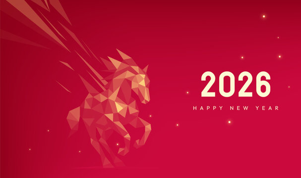 Red horizontal version of the horse New Year poster geometric horse elements