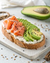 Salmon Avocado Toast on White Board