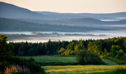 A fog on an autumn morning, Sainte-Apolline, Québec, Canada