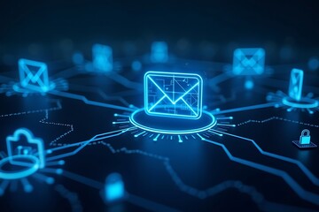 Secure email marketing concept digital communication network cyber security data protection technology