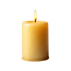 Single, cylindrical candle with a flickering flame