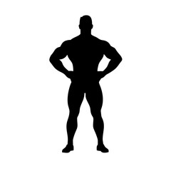 Naklejka premium Silhouette of muscular bodybuilder posing with hands on hips fitness and bodybuilding concept image