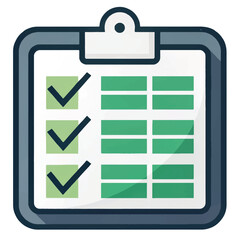 Checklist Clipboard:  Modern Flat Design, Green and Gray, Completed Tasks, Project Management, Business Efficiency, Productivity Icon.