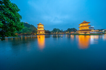 View of Hoa Lu old town at night which is a very famous destination for tourists in Ninh Binh, Vietnam